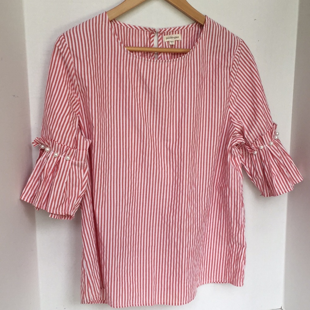 Jennifer and grace striped top ruffle sleeve large